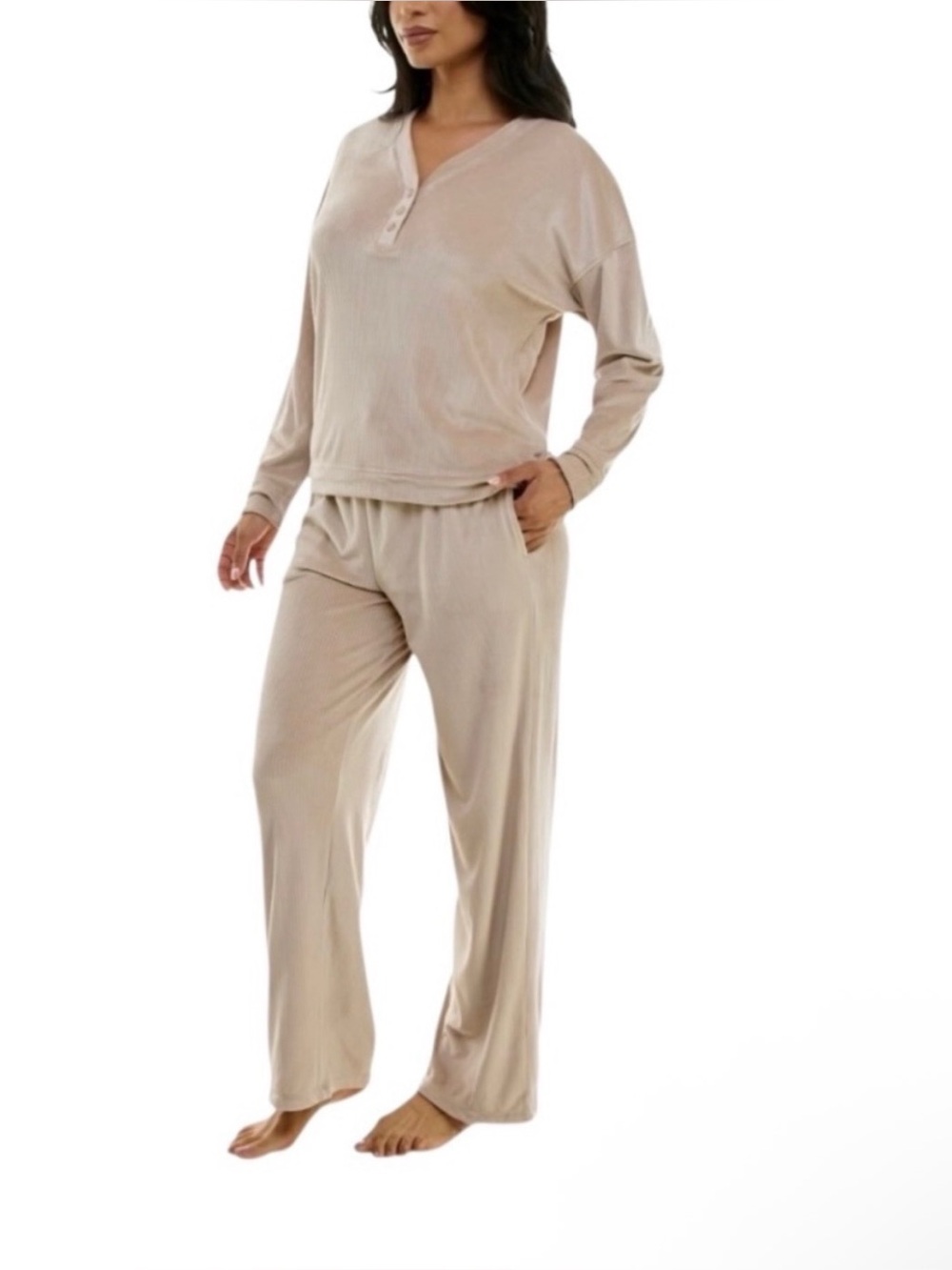 Roudelain Women's Long-Sleeve Ribbed Velour Pajama Top. NWT (ONLY TOP) - Picture 2 of 3